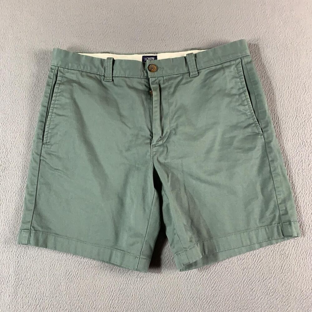 J Crew Shorts Mens 32 Green Chino Flat Front 7 Inseam Stretch Casual Summer